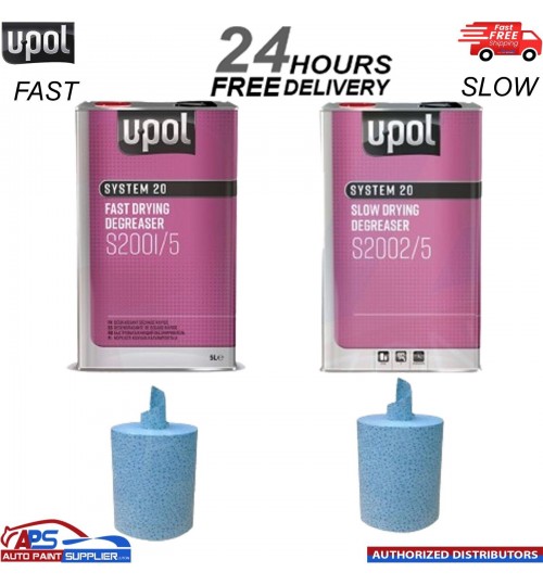UPOL SYSTEM 20 SLOW AND FAST DEGREASER 5 LITRE WITH 2 STARCHEM SOLVENT WIPE
