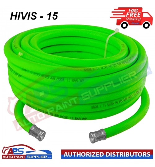 HIVIS - 15 HI GREEN AIR HOSE 15M 8MM BORE Air Line Hose Compressor Flexible