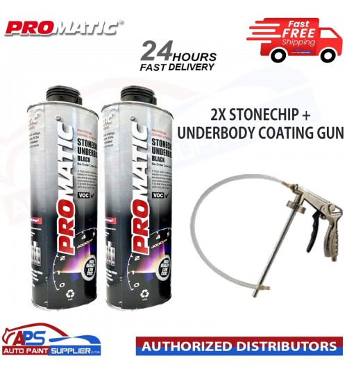 2X PROMATIC STONECHIP UNDERBODY BLACK COATING 1L + UNDERBODY COATING GUN