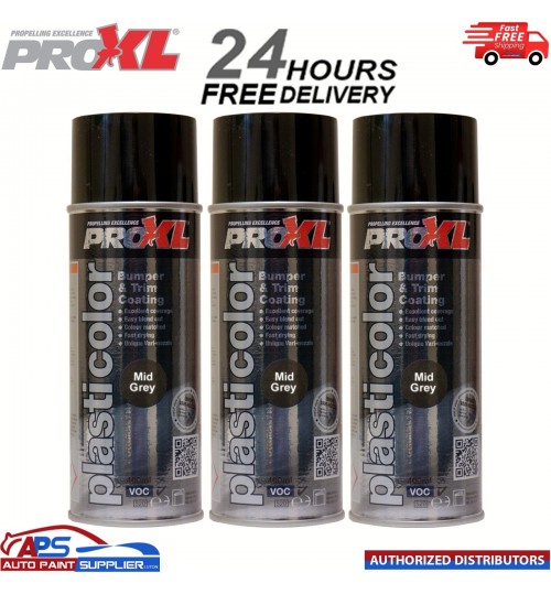 3x Pro XL Plasticolour 400ml Mid Grey PROXL Bumper Spray Paint