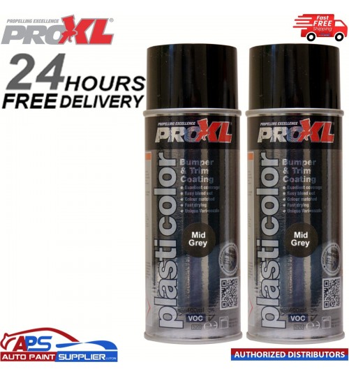 2x Pro XL Plasticolour 400ml Mid Grey PROXL Bumper Spray Paint