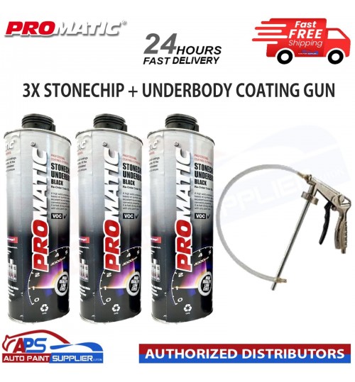 3X PROMATIC STONECHIP UNDERBODY BLACK COATING 1L + UNDERBODY COATING GUN