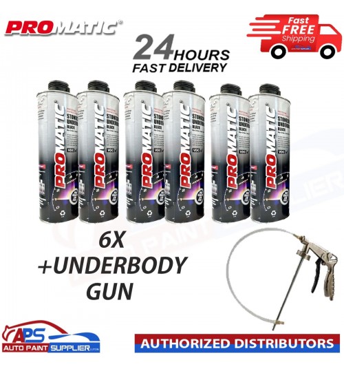 6X BLACK PROMATIC STONECHIP UNDERBODY COATING 1L + UNDERBODY COATING GUN