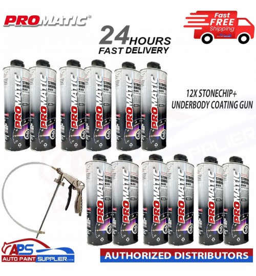 12X PROMATIC STONECHIP UNDERBODY BLACK COATING 1L + UNDERBODY COATING GUN