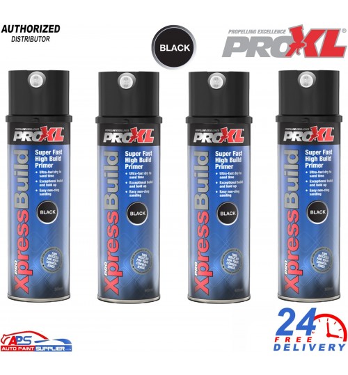 4x ProXL XpressBuild High Build Primer Spray Aerosol Black - 500ml