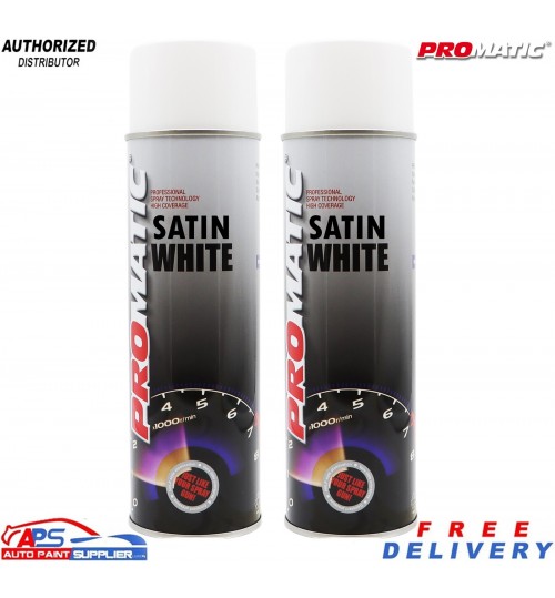 2x Promatic Satin White Spray Paint 500ml – Fast-Dry UV Resistant Aerosol