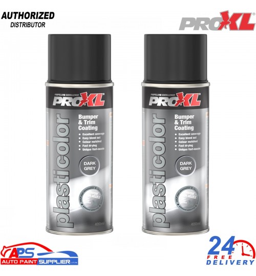2x Pro XL Plasticolor PC5DG Dark Grey Bumper Paint 400ml Aerosols