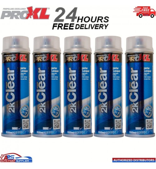 5 X PRO XL 2K CLEAR GLOSS LACQUER AEROSOL PAINT 500ml PROXL