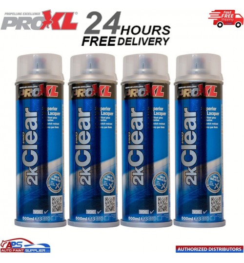 4 X PRO XL 2K CLEAR GLOSS LACQUER AEROSOL PAINT 500ml PROXL