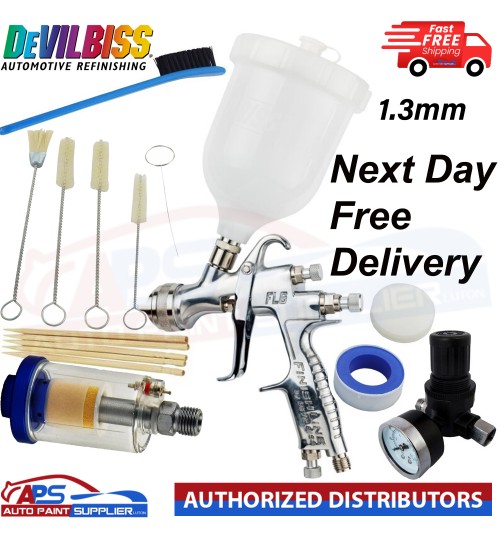 DeVilbiss FLG-G5 1.3mm Paint Spray Gun with Air Filter/Regulator/Cleaning Kit