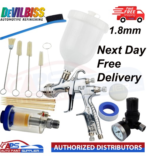 DeVilbiss FLG-G5 1.8mm Paint Spray Gun with Air Filter/Regulator/Cleaning Kit