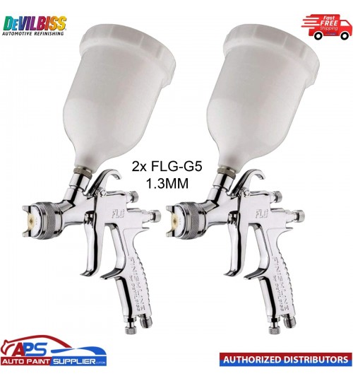 2X Devilbiss FLG-5 Spray 1.3 mm Gun Gravity Car Air Feed Paint Sprayer Solvent