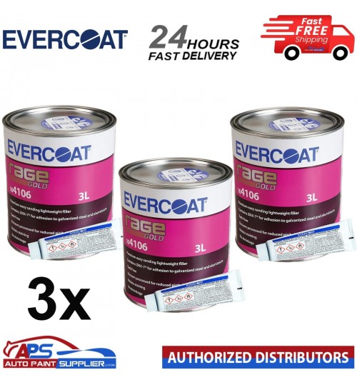 3 X EVERCOAT RAGE GOLD POLYESTER BODY 104106 FILLER WITH BPO HARDENER 3LT-FAST DELIVERY