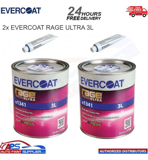 2x EVERCOAT 101341 RAGE ULTRA BODY FILLER BEIGE WITH BPO HARDENER 3L