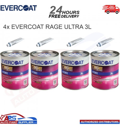 4x EVERCOAT 101341 RAGE ULTRA BODY FILLER BEIGE WITH BPO HARDENER 3L
