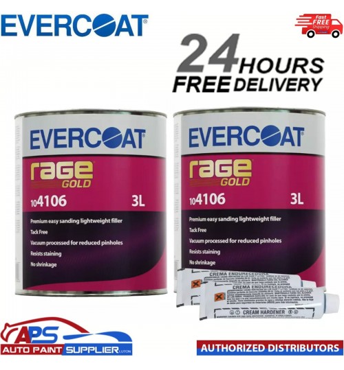 2 X EVERCOAT RAGE GOLD 104106 RAGE GOLD POLYESTER BODY FILLER & BPO HARDENER 3LT