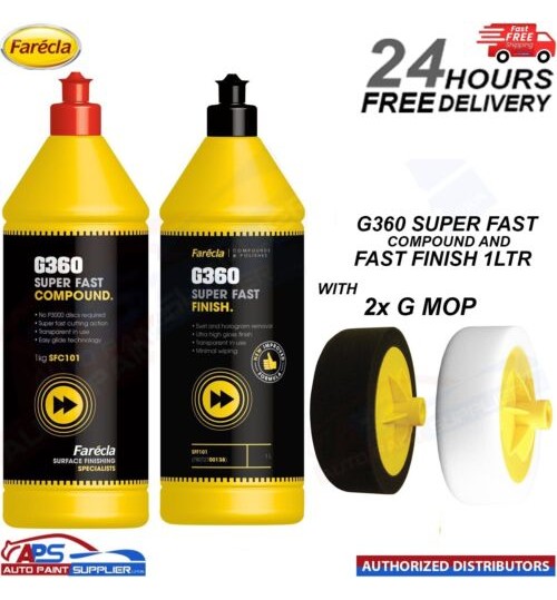FARECLA 1X G360 SUPER FAST FINISH 1L AND 1X COMPOUND 1KG - WITH 2X G MOPS