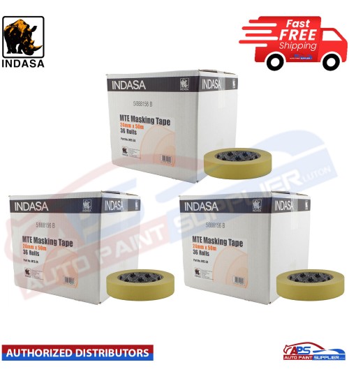 3X Indasa 24mm x 50m Box of 36 Rolls Low Bake Masking Tape 1"