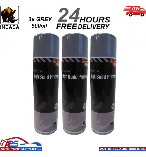 3x Indasa High Build Primer Aerosol Grey Spray Paint 500ml