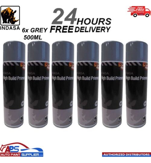 6x Indasa High Build Primer Aerosol Grey Spray Paint 500ml