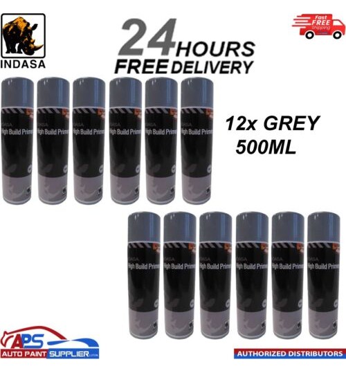 12x Indasa High Build Primer Aerosol Grey Spray Paint 500ml