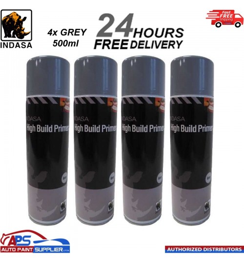 4x Indasa High Build Primer Aerosol Grey Spray Paint 500ml