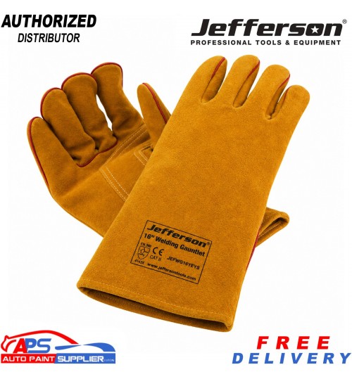 Jefferson 16in Leather Welding Gauntlets Heat Protection Gloves