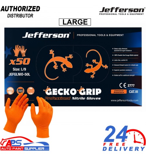Jefferson Heavy Duty Orange Nitrile Gloves Large Disposable Box of 50 Latex Free