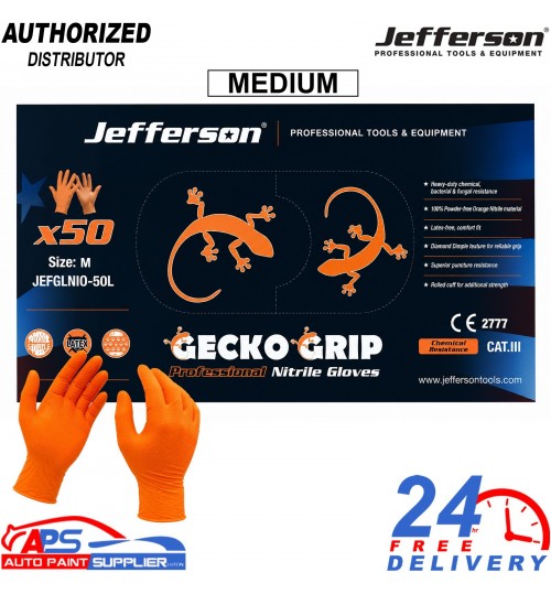 Jefferson Orange Nitrile Gloves Medium Mechanic Disposable Box of 50