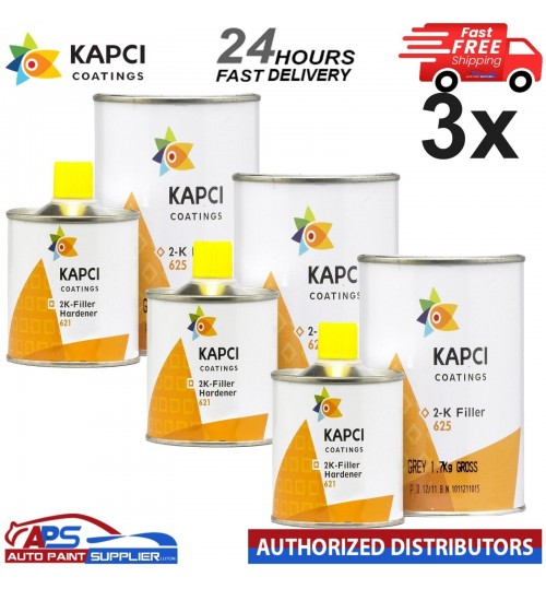 3X KAPCI 625 HIGH PRIMER GREY+KAPCI 2K Filler HARDENER 1.25L KIT - FAST DELIVERY