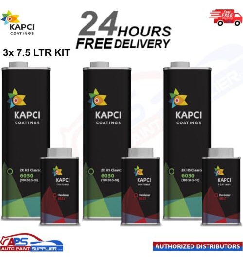 3x Kapci 6030 2K HS Anti-Scratch Clearcoat with 6033 FAST hardener -7.5LKIT