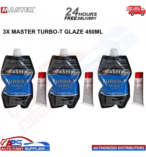 3x MASTER TURBO-T GLAZE 450ML WITH HARDENER TUBE 15G - FAST DELIVERY