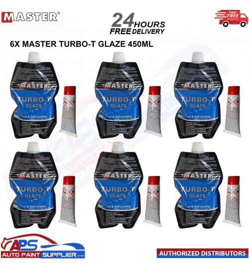 6x MASTER TURBO-T GLAZE 450ML WITH HARDENER TUBE 15G - FAST DELIVERY