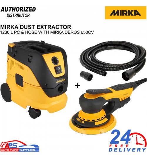 Mirka 650CV DEROS 150mm Sander + 1230 L PC Extractor 230V with Hose