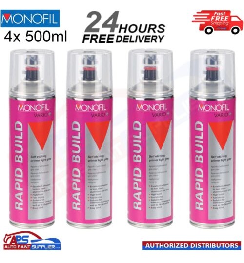 4x MONOFIL VARIO+ RAPID BUILD SELF ETCHING PRIMER LIGHT GREY Aerosol - 500ml