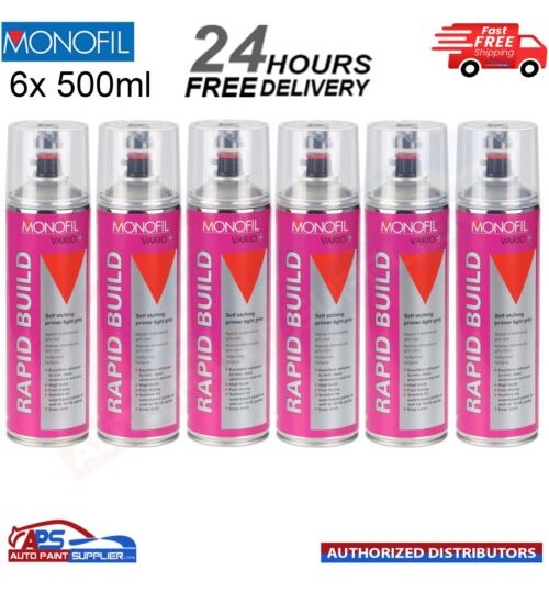 6x MONOFIL VARIO+ RAPID BUILD SELF ETCHING PRIMER LIGHT GREY Aerosol - 500ml