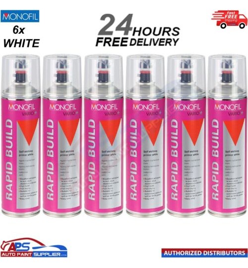 6x MONOFIL VARIO+ RAPID BUILD SELF ETCHING PRIMER WHITE Aerosol 500ml