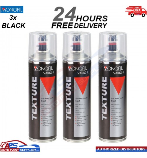 3x MONOFIL VARIO+ TEXTURE COATING BLACK BUMPER PAINT Aerosol 500ml