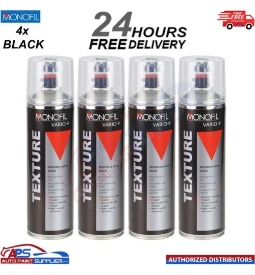4x MONOFIL VARIO+ TEXTURE COATING BLACK BUMPER PAINT Aerosol 500ml
