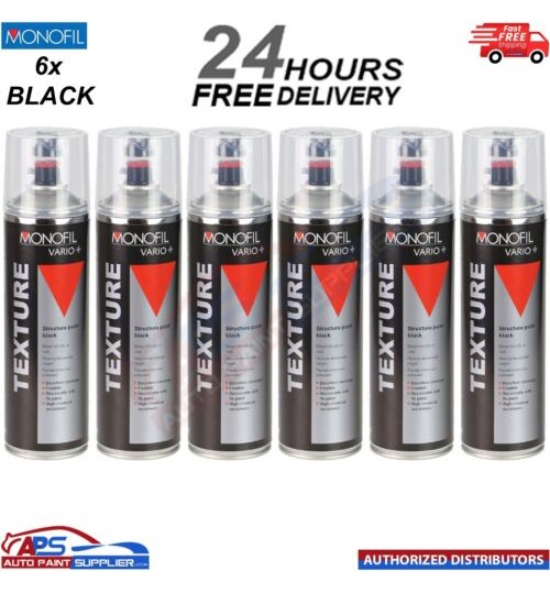 6x MONOFIL VARIO+ TEXTURE COATING BLACK BUMPER PAINT Aerosol 500ml