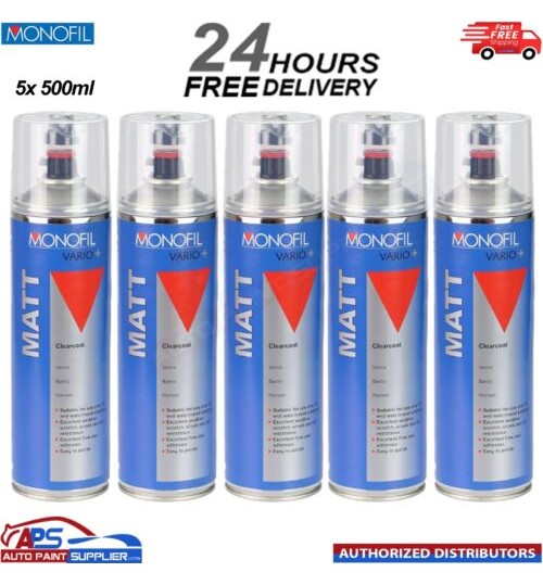 5x MONOFIL VARIO+ MATT CLEARCOAT FINISH LACQUER SPRAY CLEAR Aerosol 500ml