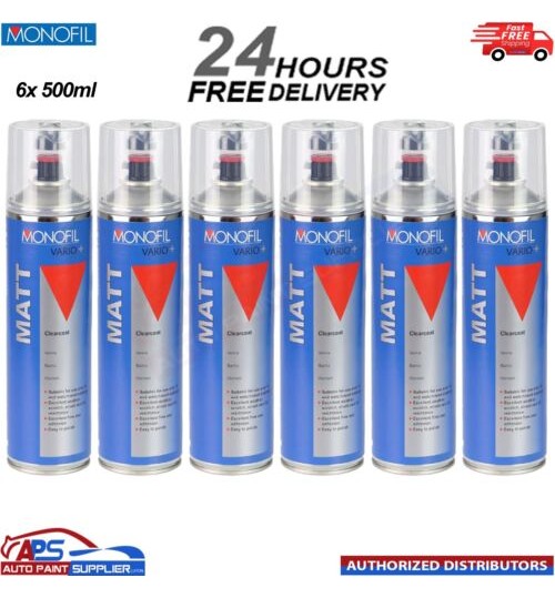 6x MONOFIL VARIO+ MATT CLEARCOAT FINISH LACQUER SPRAY CLEAR Aerosol 500ml