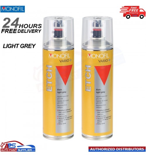 2x MONOFIL VARIO+ RAPID ETCH PRIMER FILLER LIGHT GREY SPRAY Aerosol 500ml