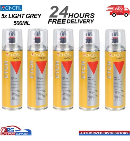 5x MONOFIL VARIO+ RAPID ETCH PRIMER FILLER LIGHT GREY SPRAY Aerosol 500ml