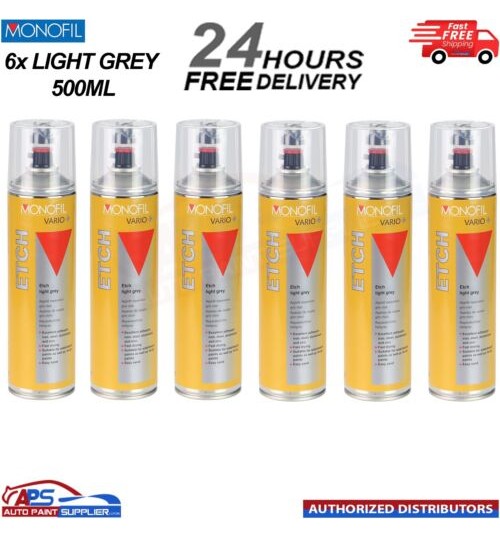 6x MONOFIL VARIO+ RAPID ETCH PRIMER FILLER LIGHT GREY SPRAY Aerosol 500ml