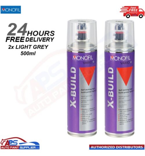2x MONOFIL VARIO+ X BUILD SELF ETCH PRIMER FILLER LIGHT GREY SPRAY Aerosol 500ml