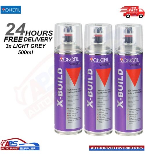 3x MONOFIL VARIO+ X BUILD SELF ETCH PRIMER FILLER LIGHT GREY SPRAY Aerosol 500ml