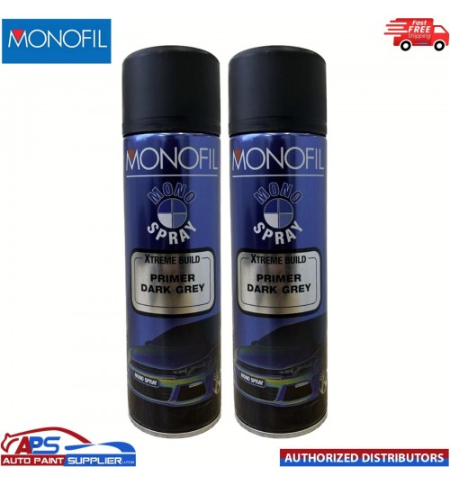 2x MONOFIL MONO SPRAY XTREME BUILD DARK GREY PRIMER AEROSOL - 500ML -