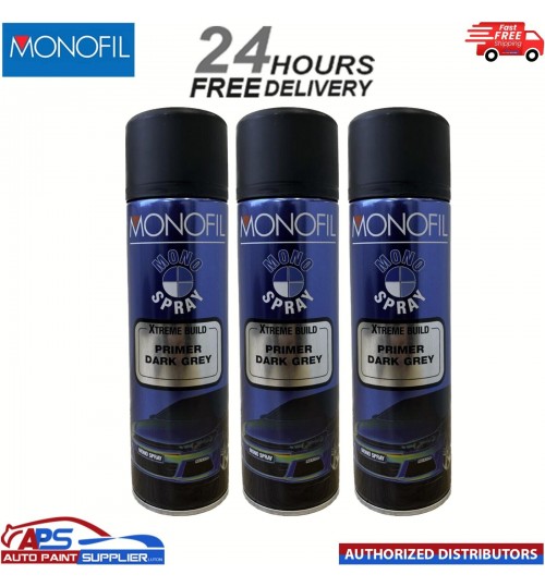 3x MONOFIL MONO SPRAY XTREME BUILD DARK GREY PRIMER AEROSOL - 500ML -