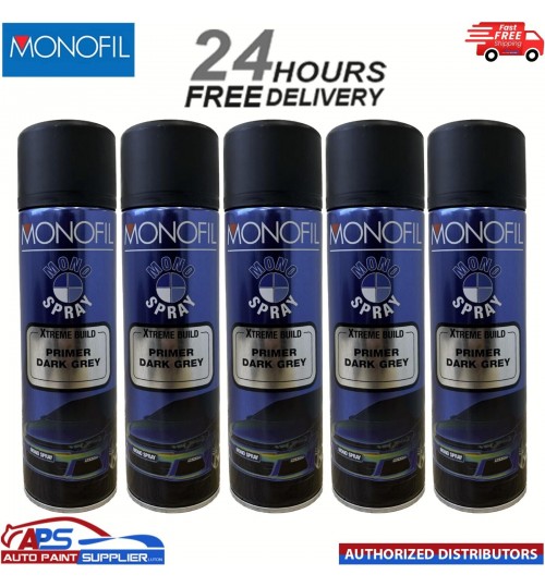 5x MONOFIL MONO SPRAY XTREME BUILD DARK GREY PRIMER AEROSOL - 500ML -